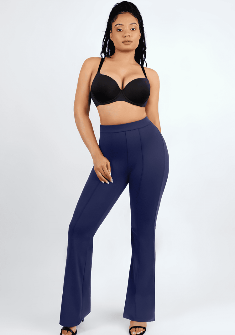 high-waist flare pants with body-contouring fit, shaping mesh, and elastic waistband for a sleek, lengthening silhouette
