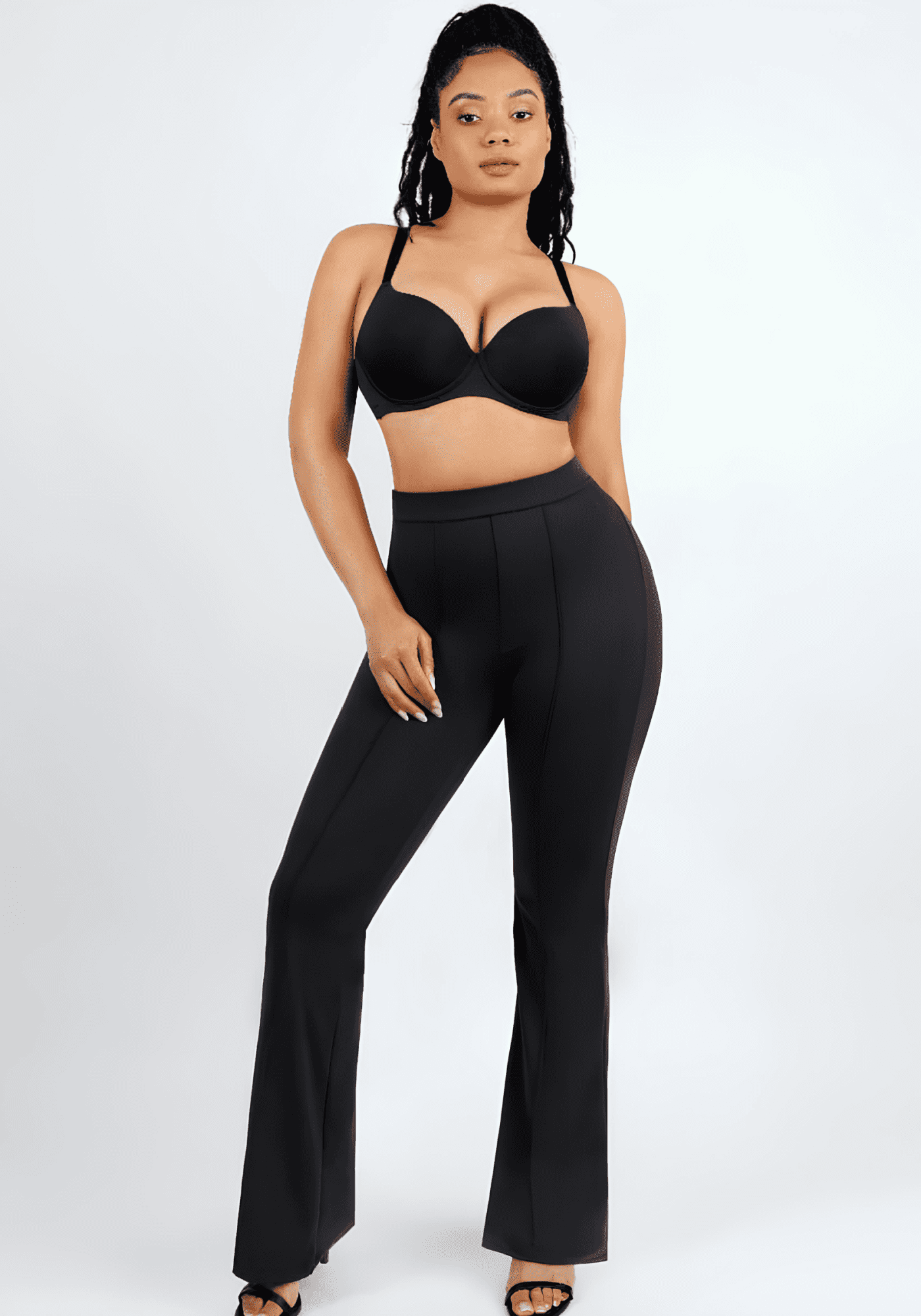 high-waist flare pants with body-contouring fit and flared leg for a sleek, flattering silhouette