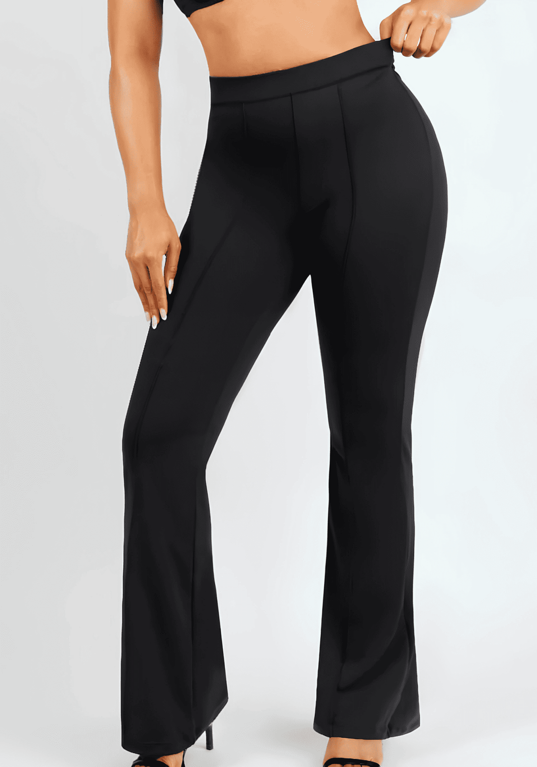 high-waist flare pants with body-contouring fit, shaping mesh, and elastic waistband for a sleek flattering silhouette