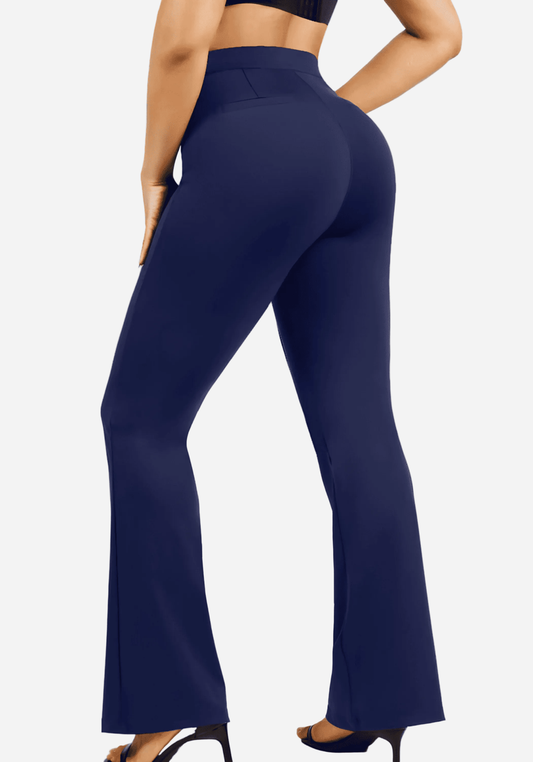 high-waist flare pants in navy, body-contouring fit with shaping mesh and flared leg for a sleek silhouette
