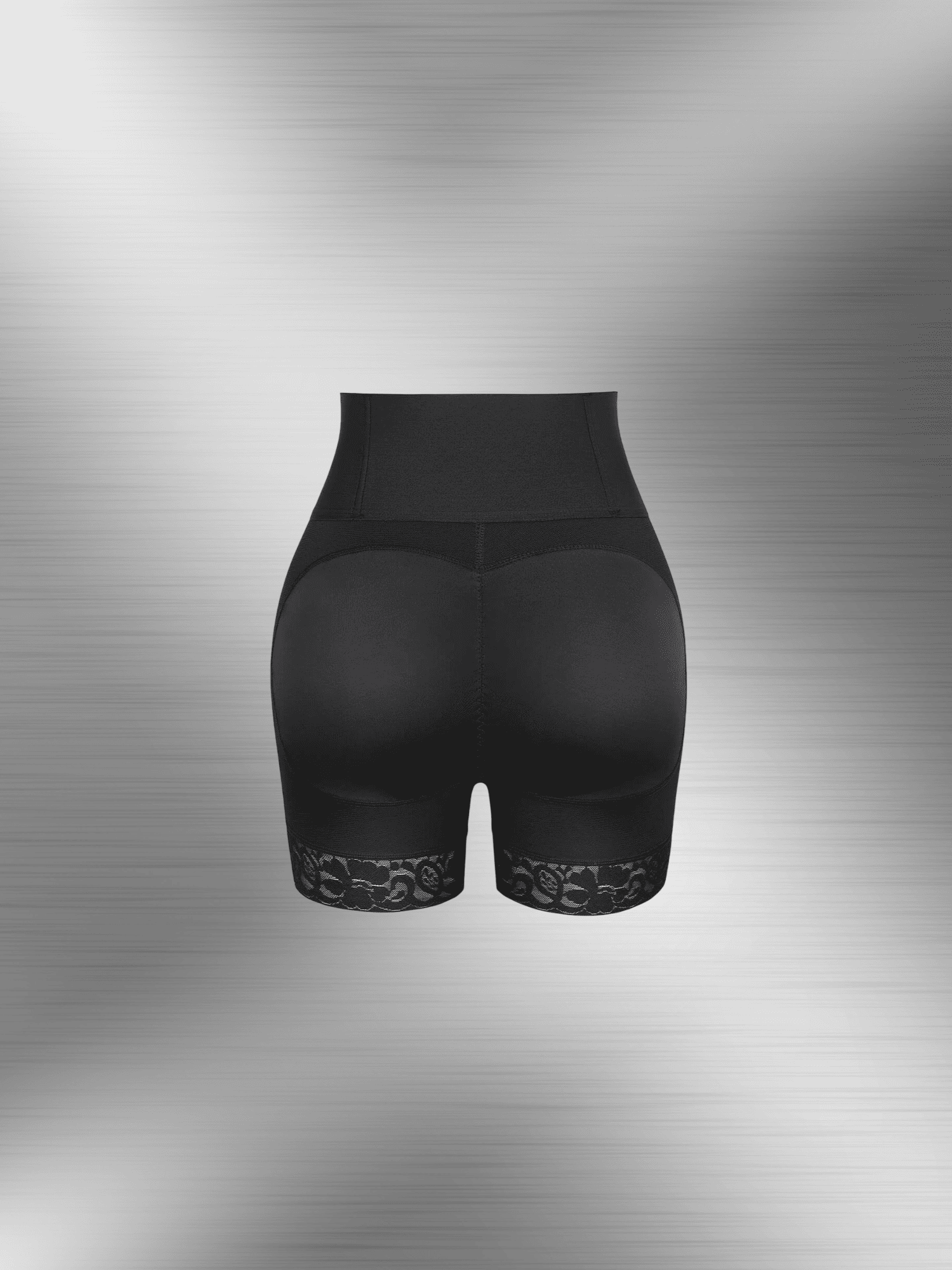 High-waisted shaping shorts with lace hem, black mid-thigh shaper shorts for smoothing and support