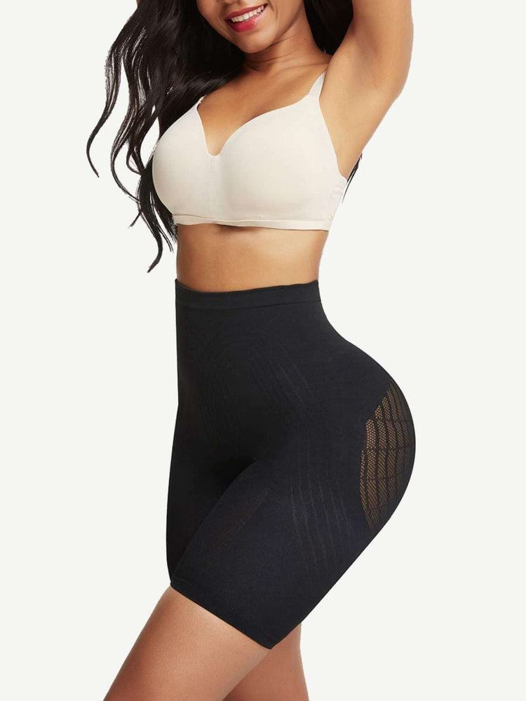 high waisted shapewear shorts with tummy control, butt-lifting mesh, and mid-thigh slimming fit for women
