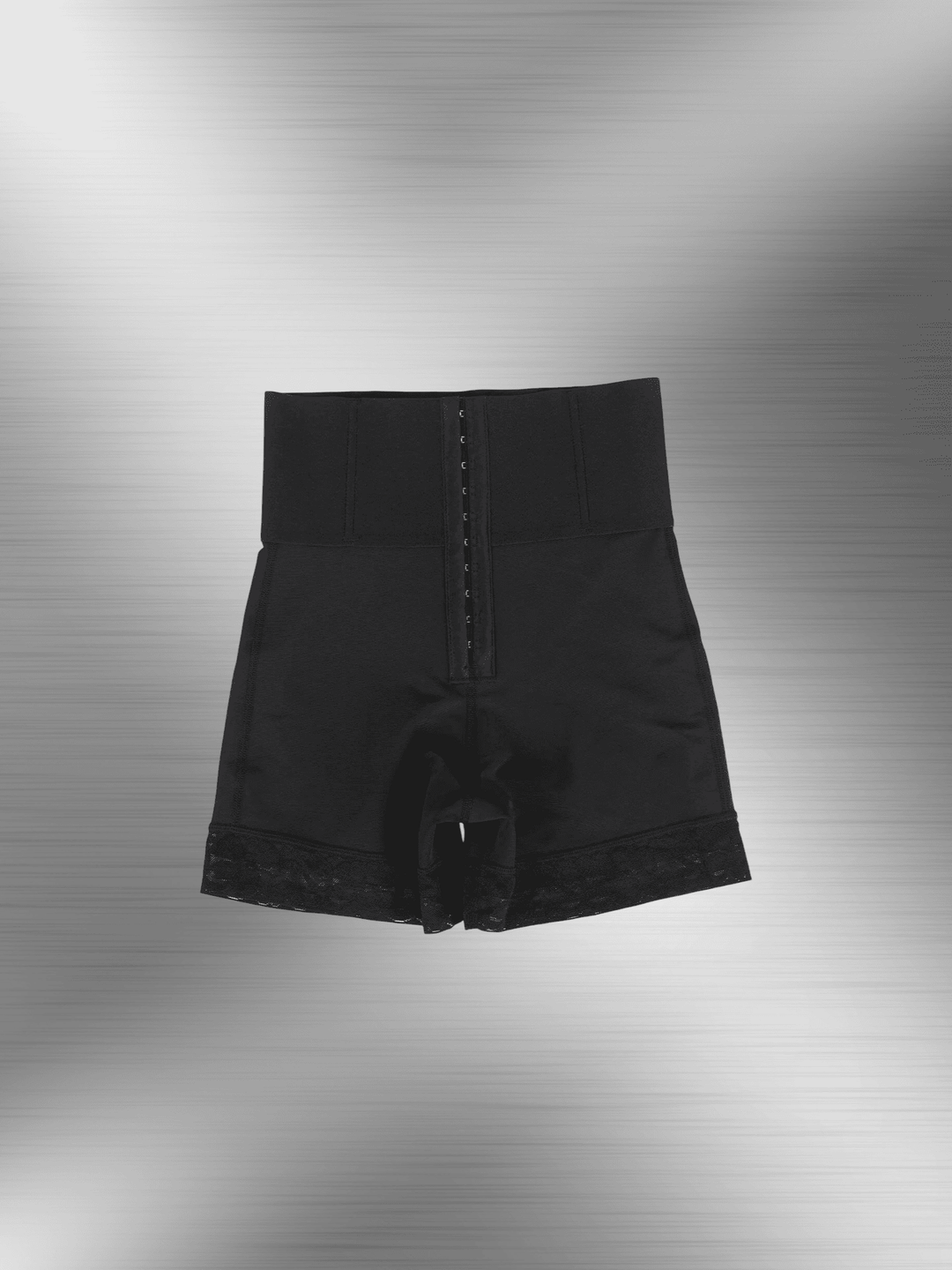high-waisted shaping shorts, black mid-thigh shaper shorts with tummy control and seamless support
