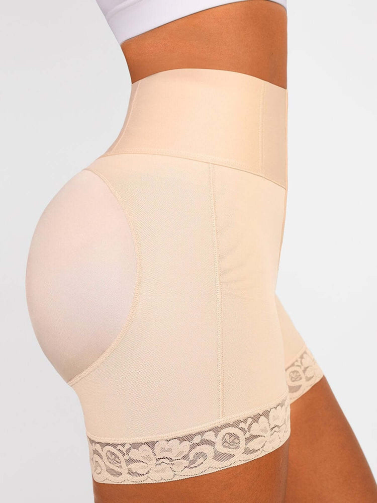 High-waisted shaping shorts with tummy control, smoothing fit, and lace trim for all-day comfort and support