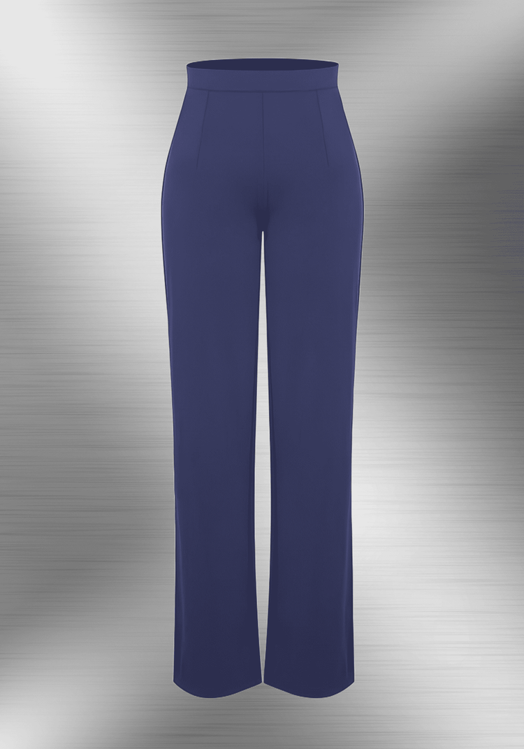 high-waisted straight leg pants in navy with sculpting fit and wide waistband