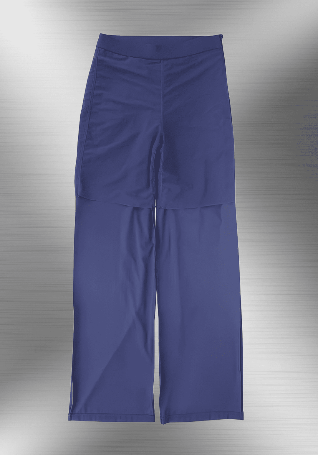 high-waisted straight leg pants in blue with built-in shaping shorts and wide elastic waistband