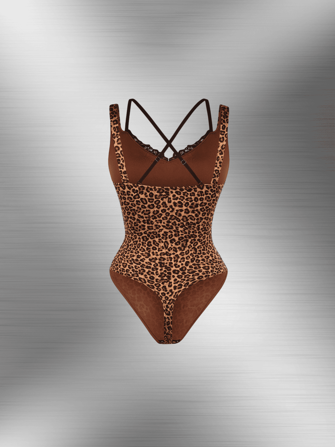 lace V-neck shaping bodysuit leopard print T-back thong bodysuit with lace trim and smooth shaping fit