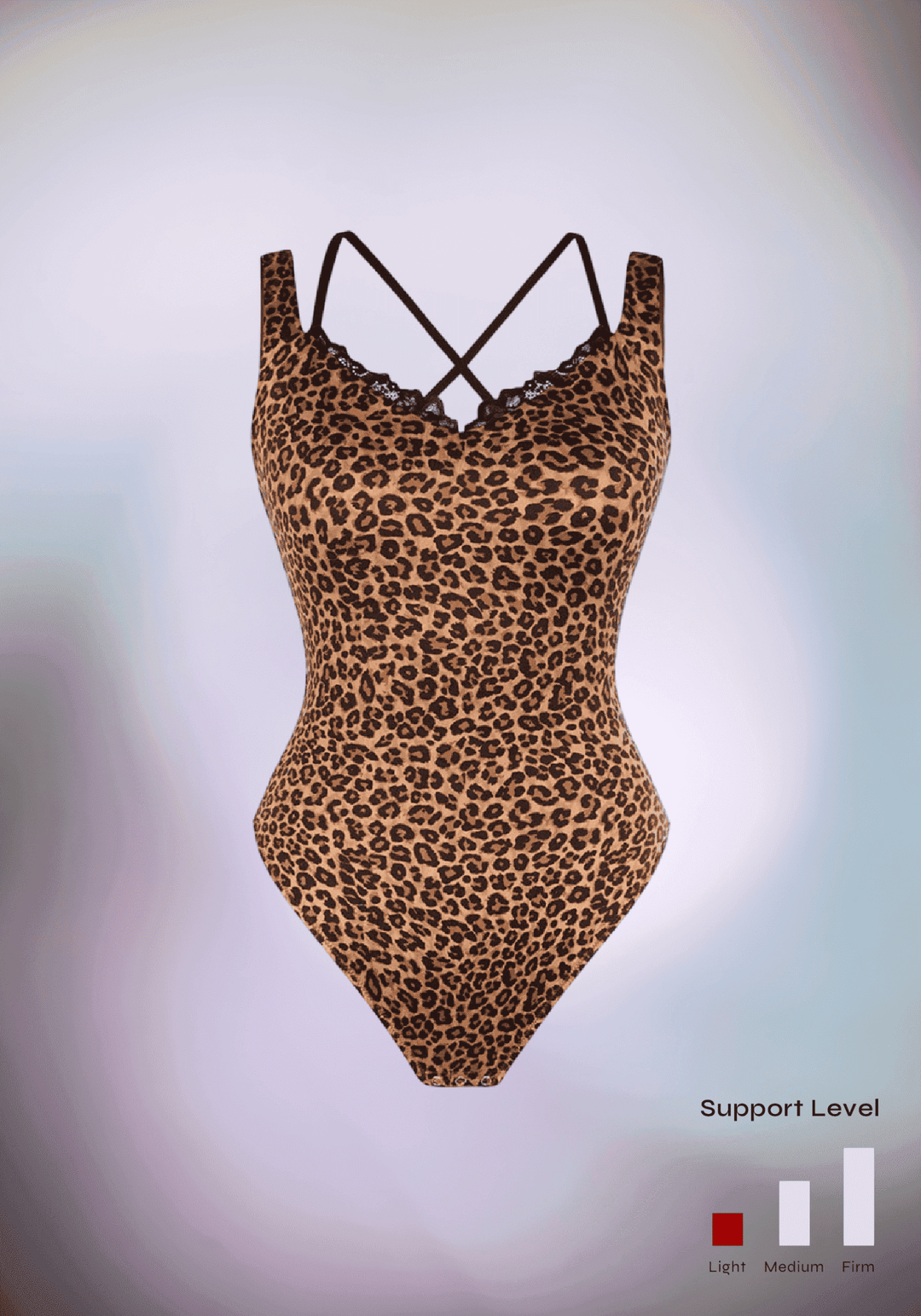 lace V-neck shaping bodysuit leopard print thong bodysuit with T-back straps and lace trim for seamless slimming support