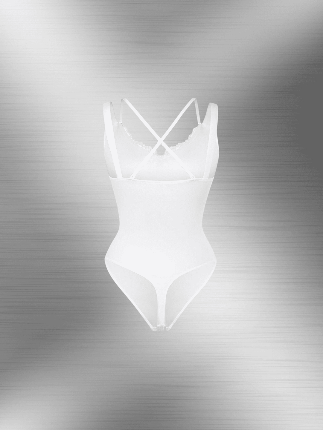 lace V-neck shaping bodysuit with T-back thong design and lace trim for seamless waist and abdomen shaping