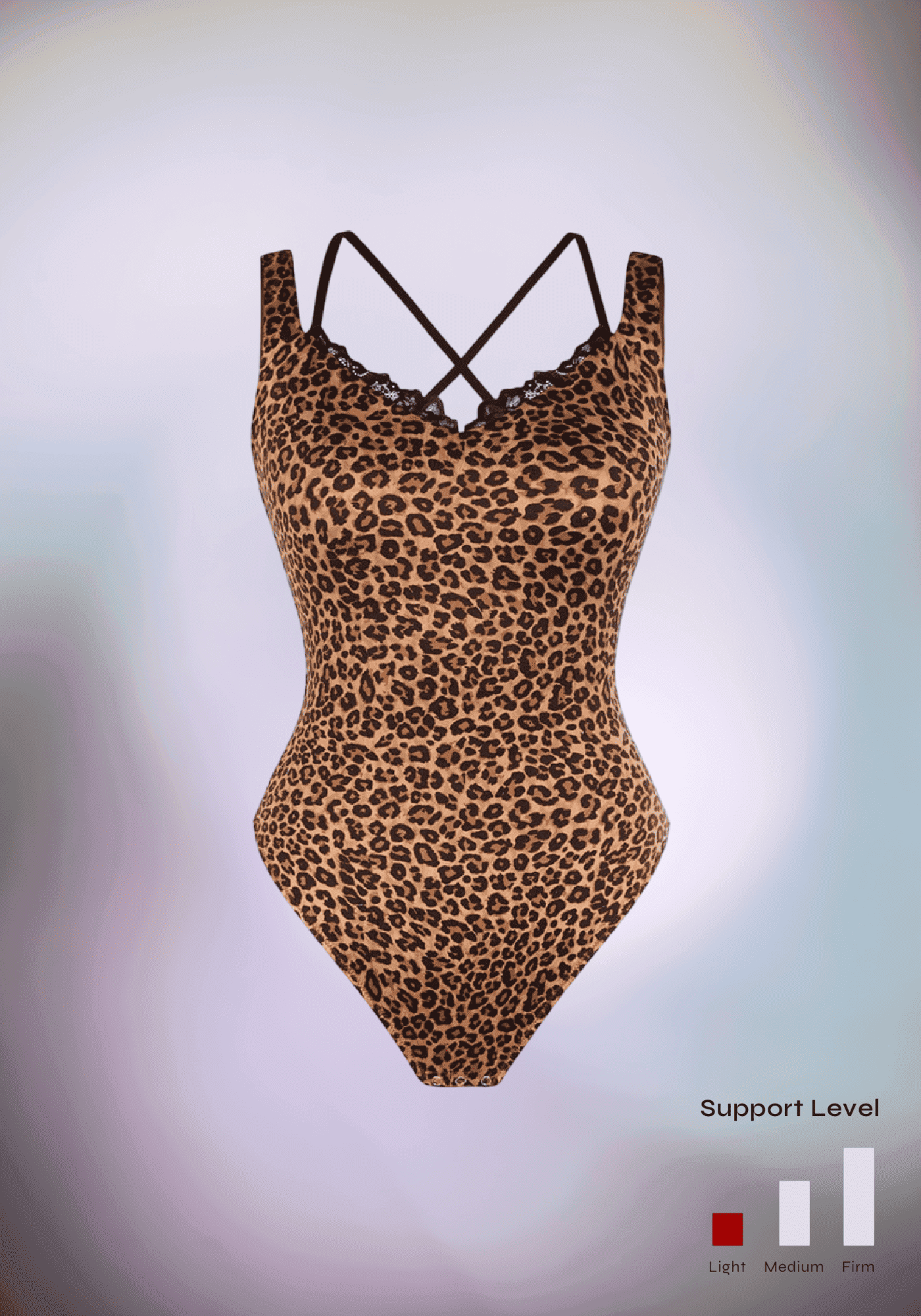 lace V-neck shaping bodysuit leopard print thong bodysuit with T-back straps and lace trim for seamless slimming support