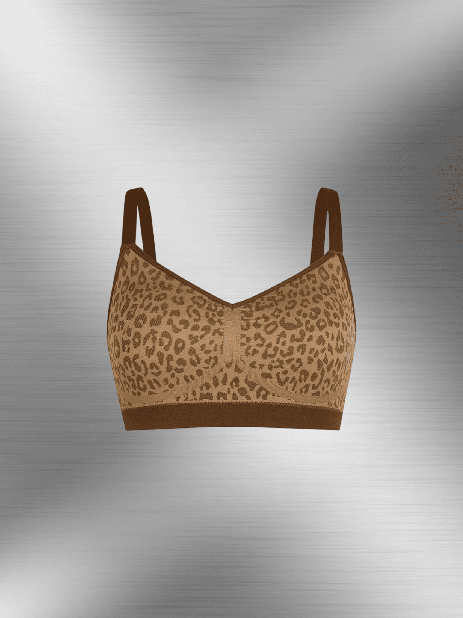 Leopard print seamless bust support bra with adjustable straps, under-bust support, and smooth lift for a fierce fit