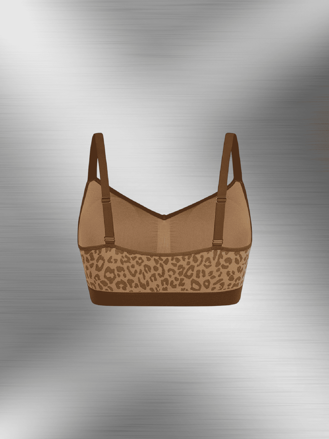 Leopard print seamless bust support bra with under-bust support band and adjustable straps for secure lift and smooth fit
