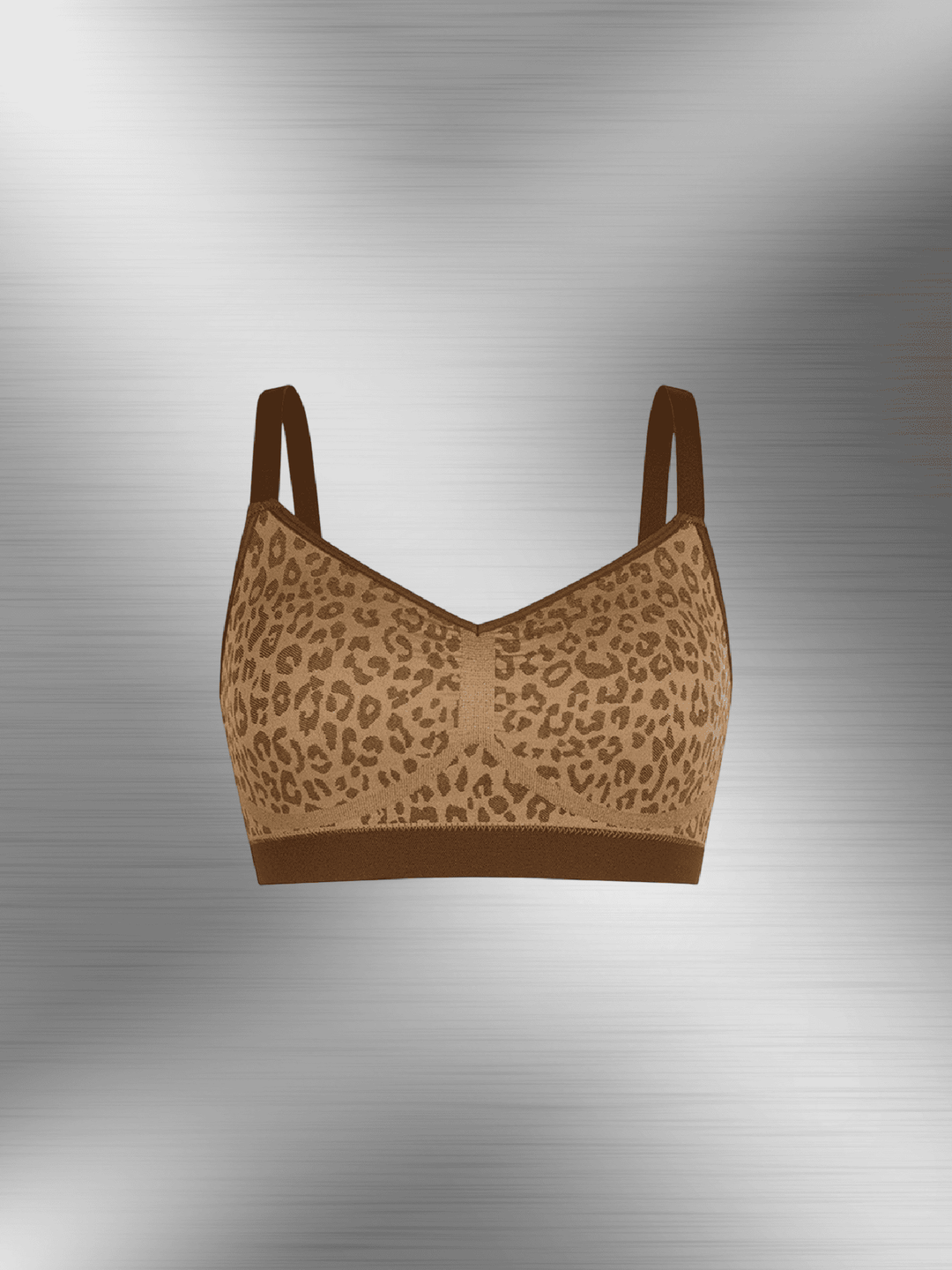 Leopard print seamless bust support bra with adjustable straps, under-bust support, and smooth lift for a fierce fit
