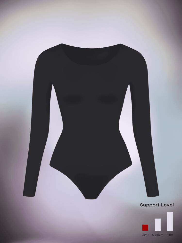 long sleeve body shaper black long-sleeve crew-neck bodysuit with light tummy control and slim-fit smoothing support