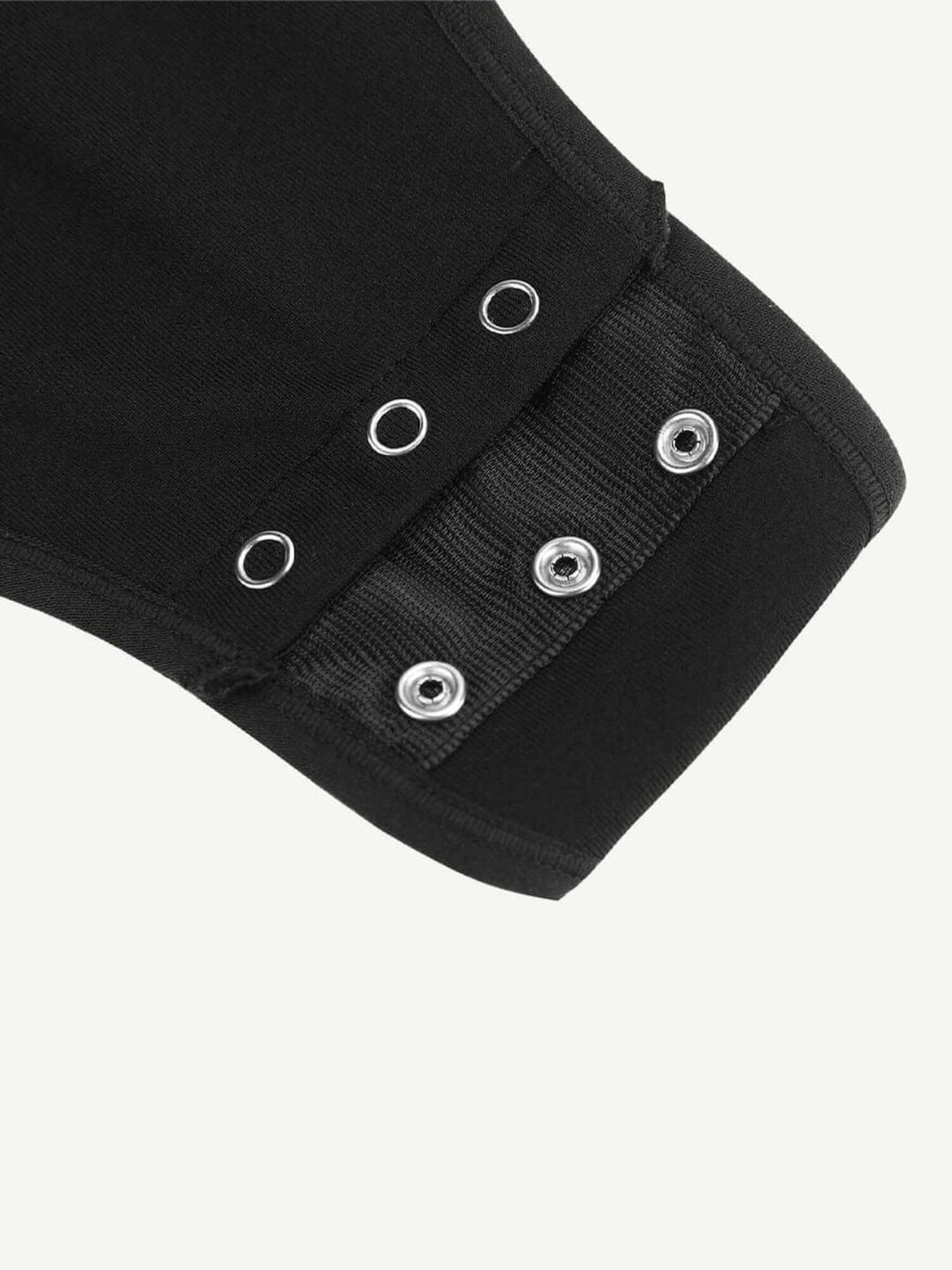 Long sleeve body shaper with snap closure and stretchy sleeve cuff for comfortable all-day smoothing support