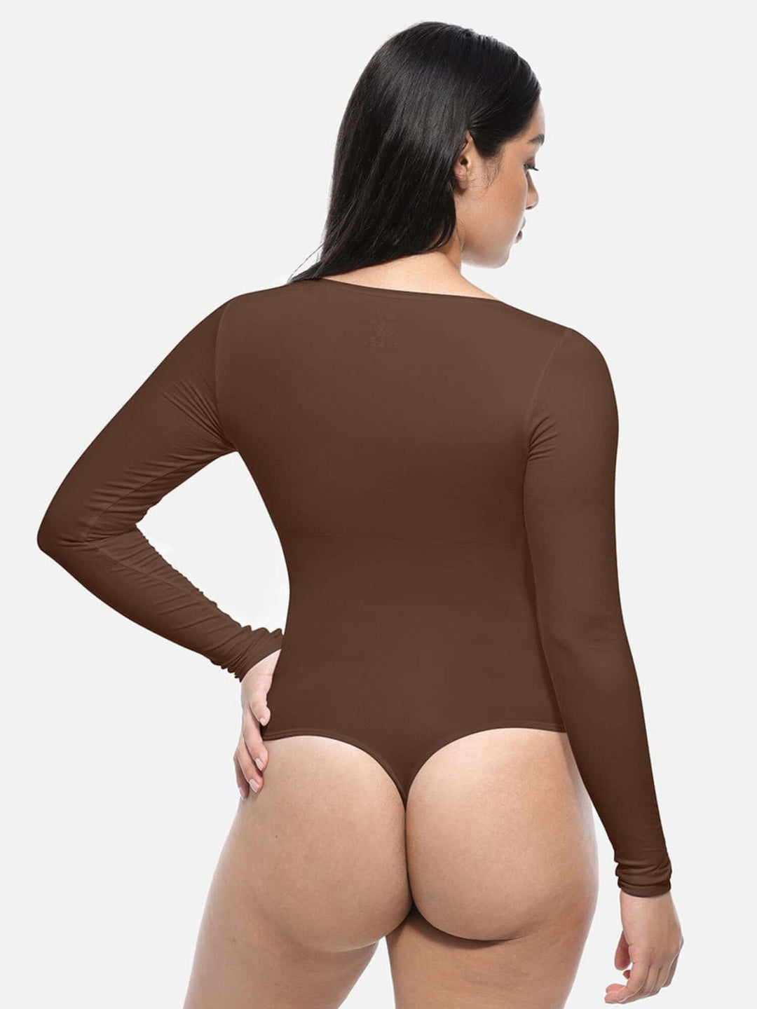 long sleeve body shaper brown long-sleeve crew-neck bodysuit with light tummy control and smoothing fit