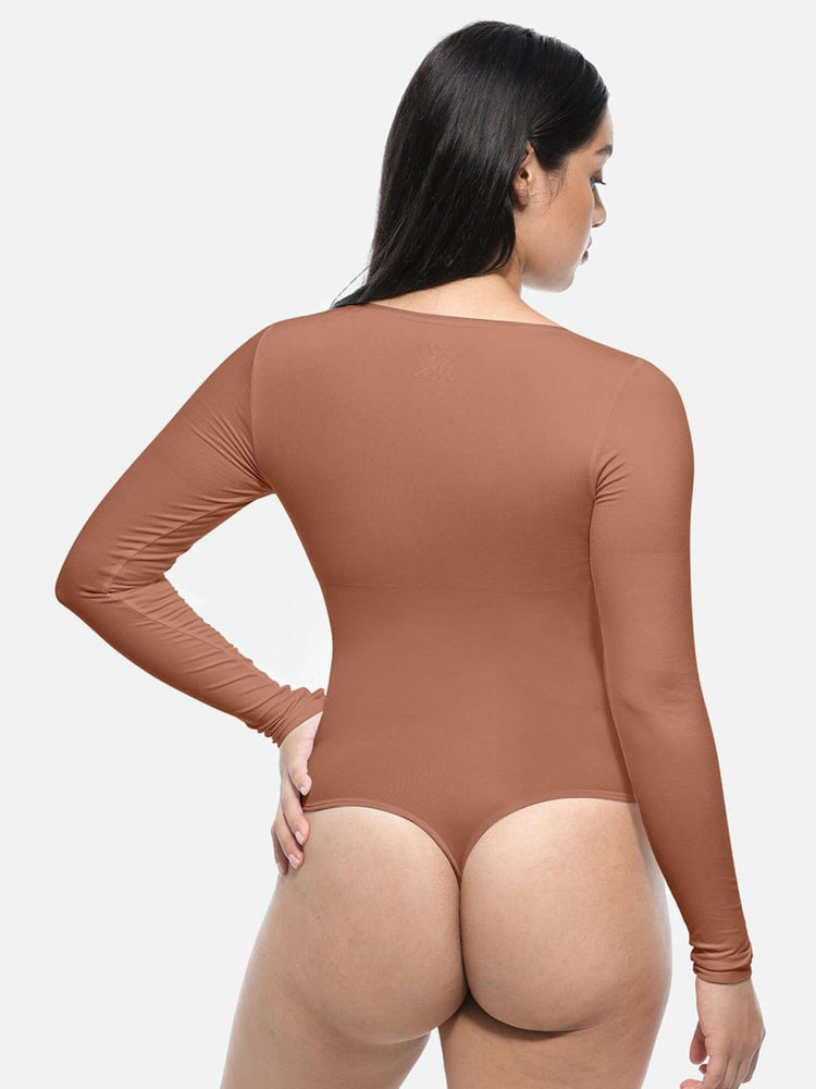 long sleeve body shaper light support smoothing bodysuit with crew neck and tummy control for all-day comfort