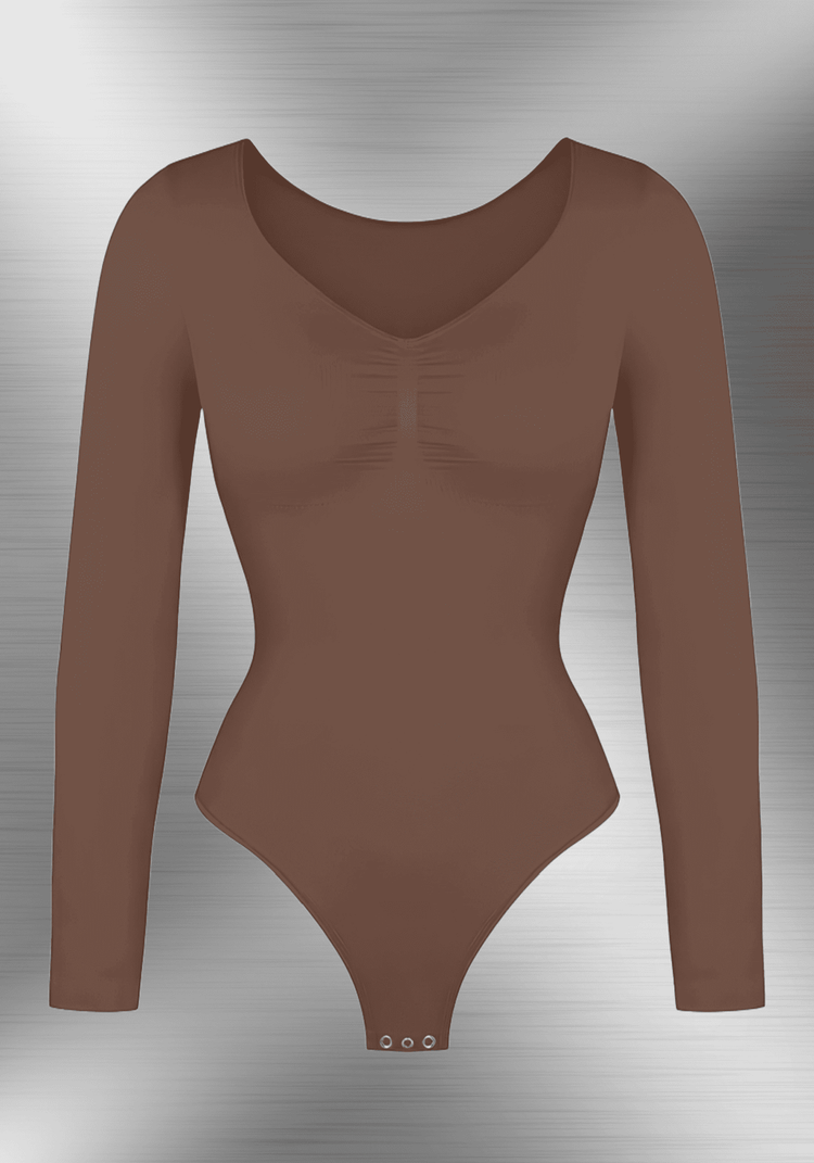 long sleeve sculpting bodysuit with seamless long sleeves, waist-shaping fit, and smooth streamlined silhouette