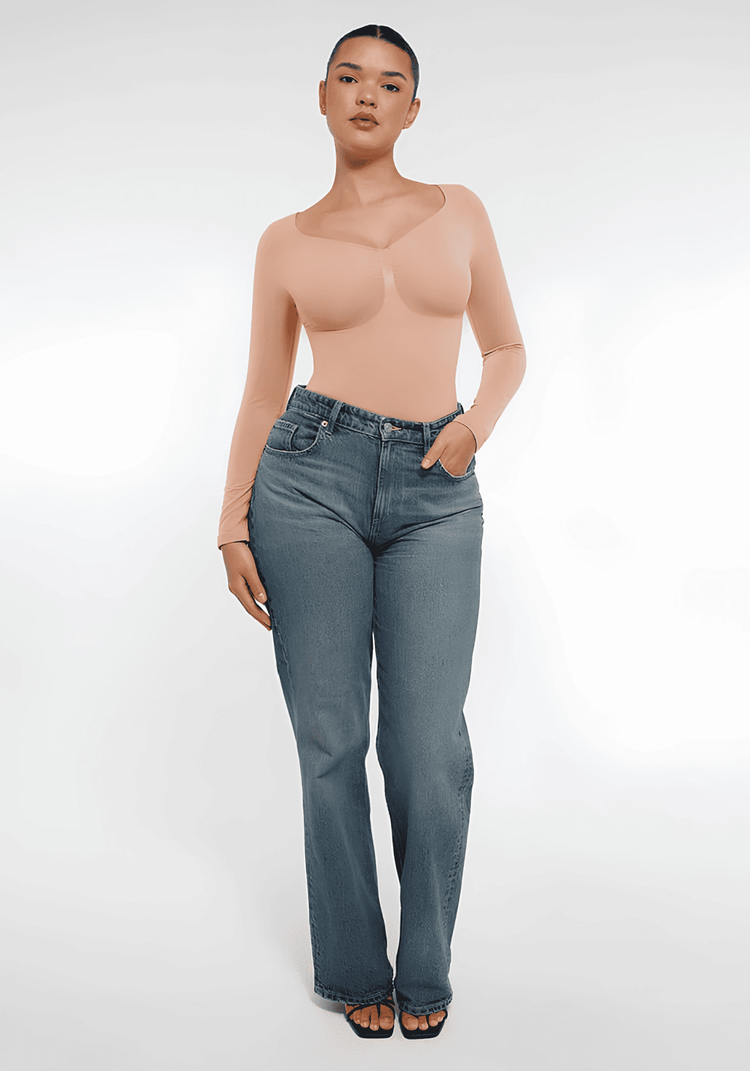 long sleeve sculpting bodysuit with seamless second-skin fit for waist shaping and everyday layering
