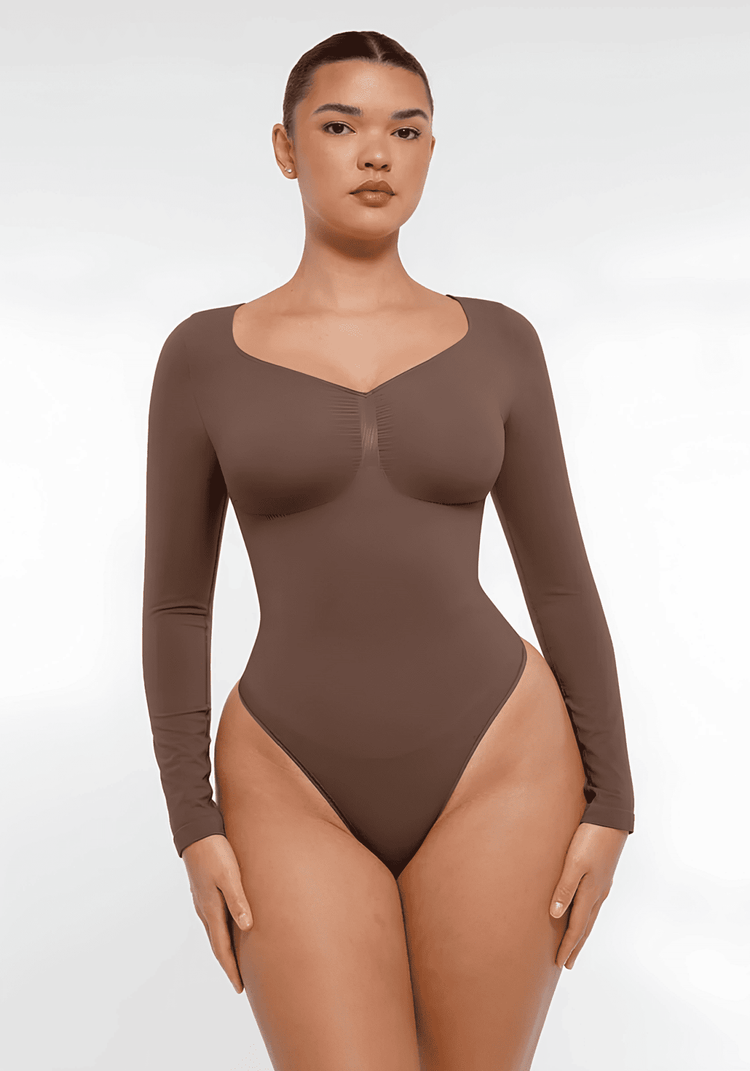 long sleeve sculpting bodysuit for women, seamless sculpting silhouette bodysuit with smooth fit and waist shaping