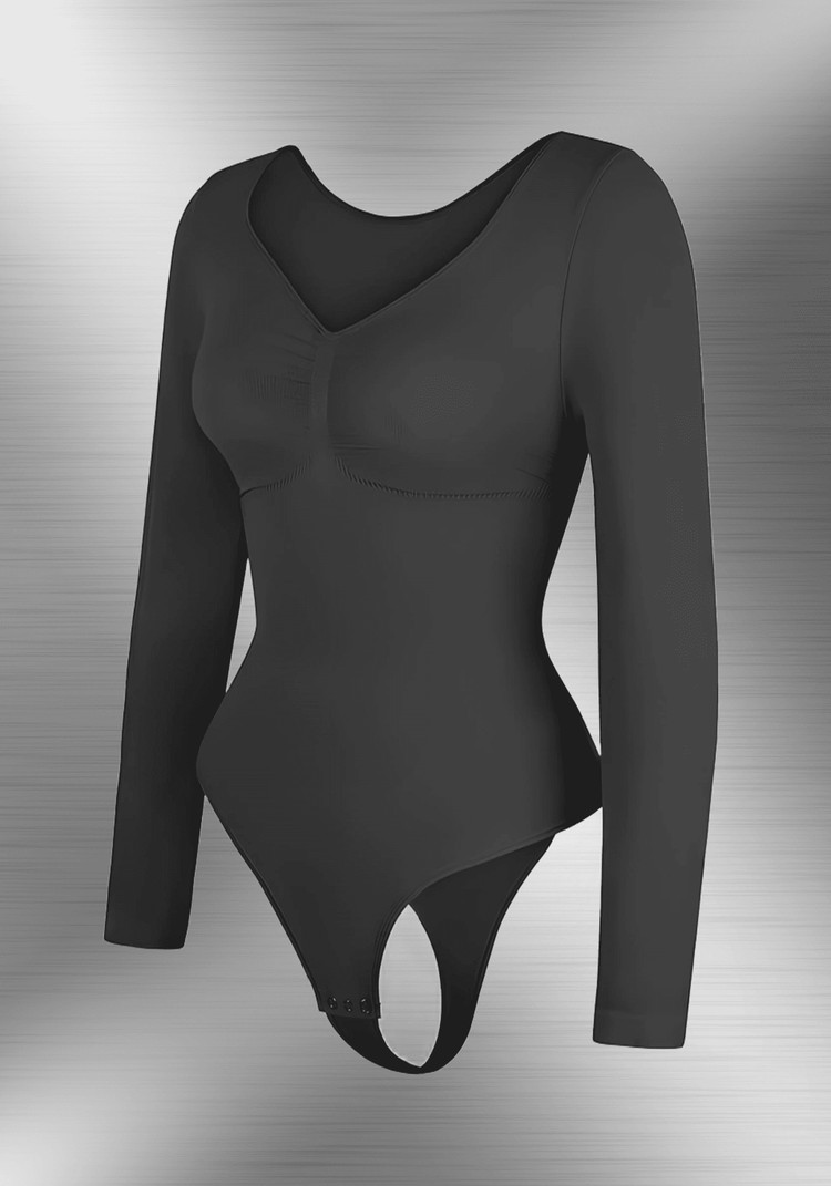 long sleeve sculpting bodysuit black seamless shapewear with long sleeves and smooth waist-sculpting fit