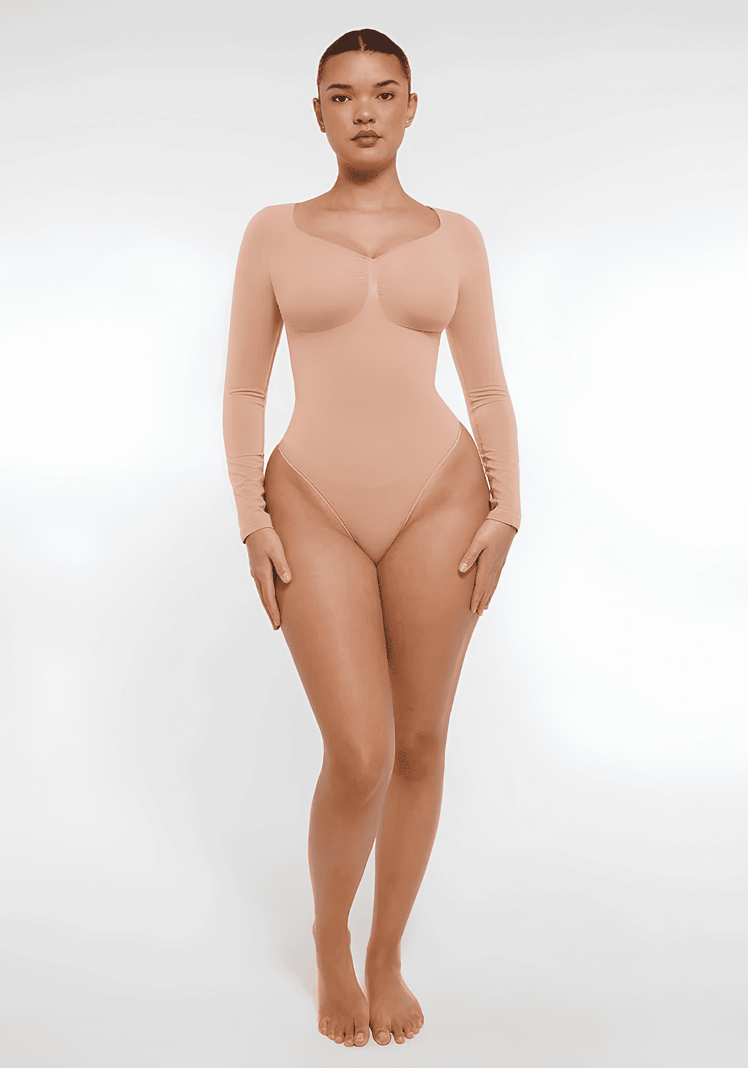 long sleeve sculpting bodysuit with seamless fit and waist shaping support for smooth everyday layering
