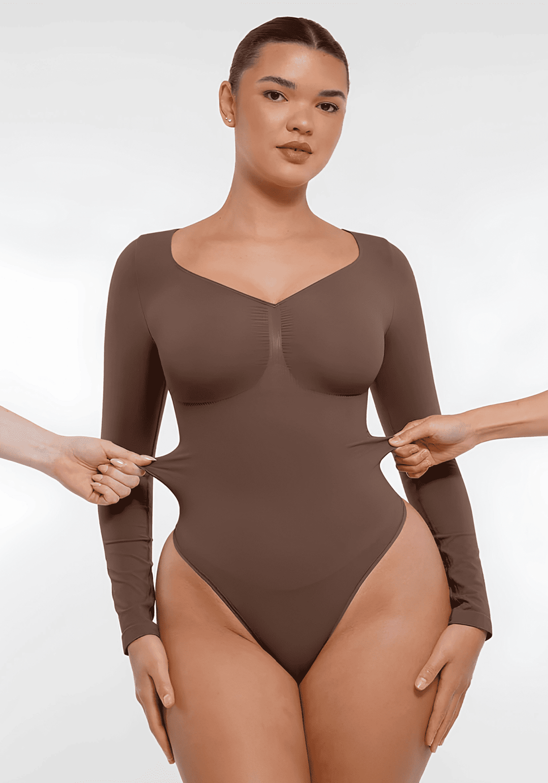 long sleeve sculpting bodysuit with seamless fit and waist-shaping support for smooth layering and everyday comfort