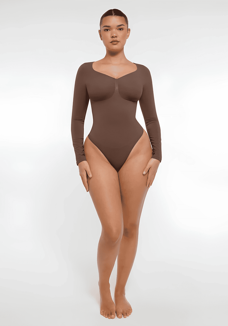 long sleeve sculpting bodysuit for women, seamless waist-smoothing fit, butter-soft support, long-sleeve shapewear