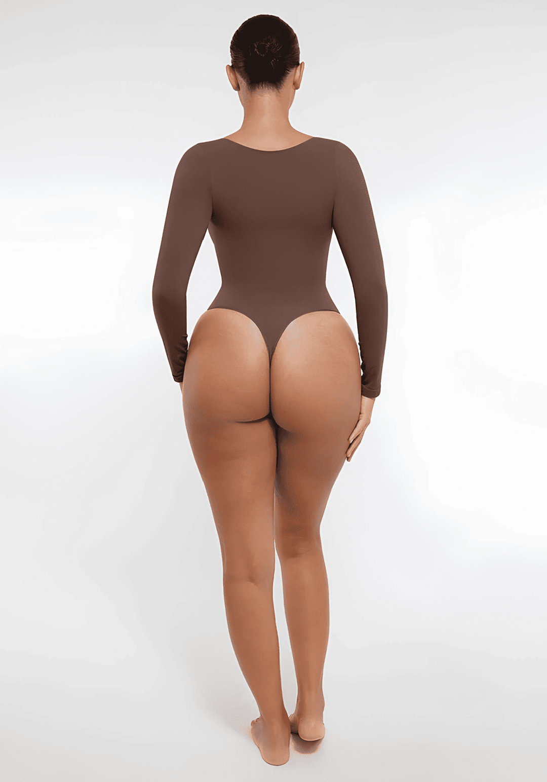 long sleeve sculpting bodysuit with seamless back view for smooth shaping, waist support, and everyday layering