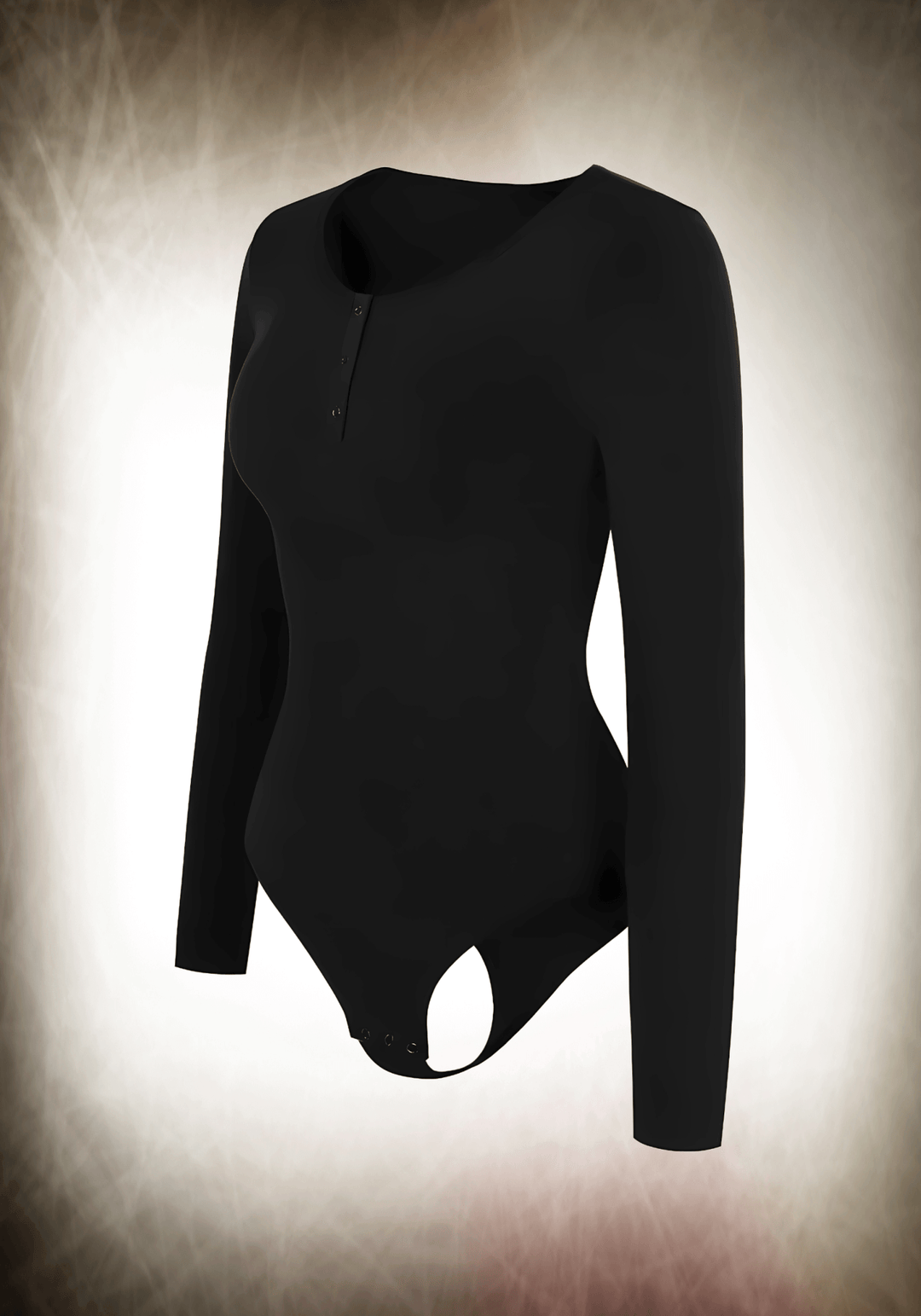 long sleeve shapewear bodysuit with scoop neck, sleek black second-skin fit for smoothing support