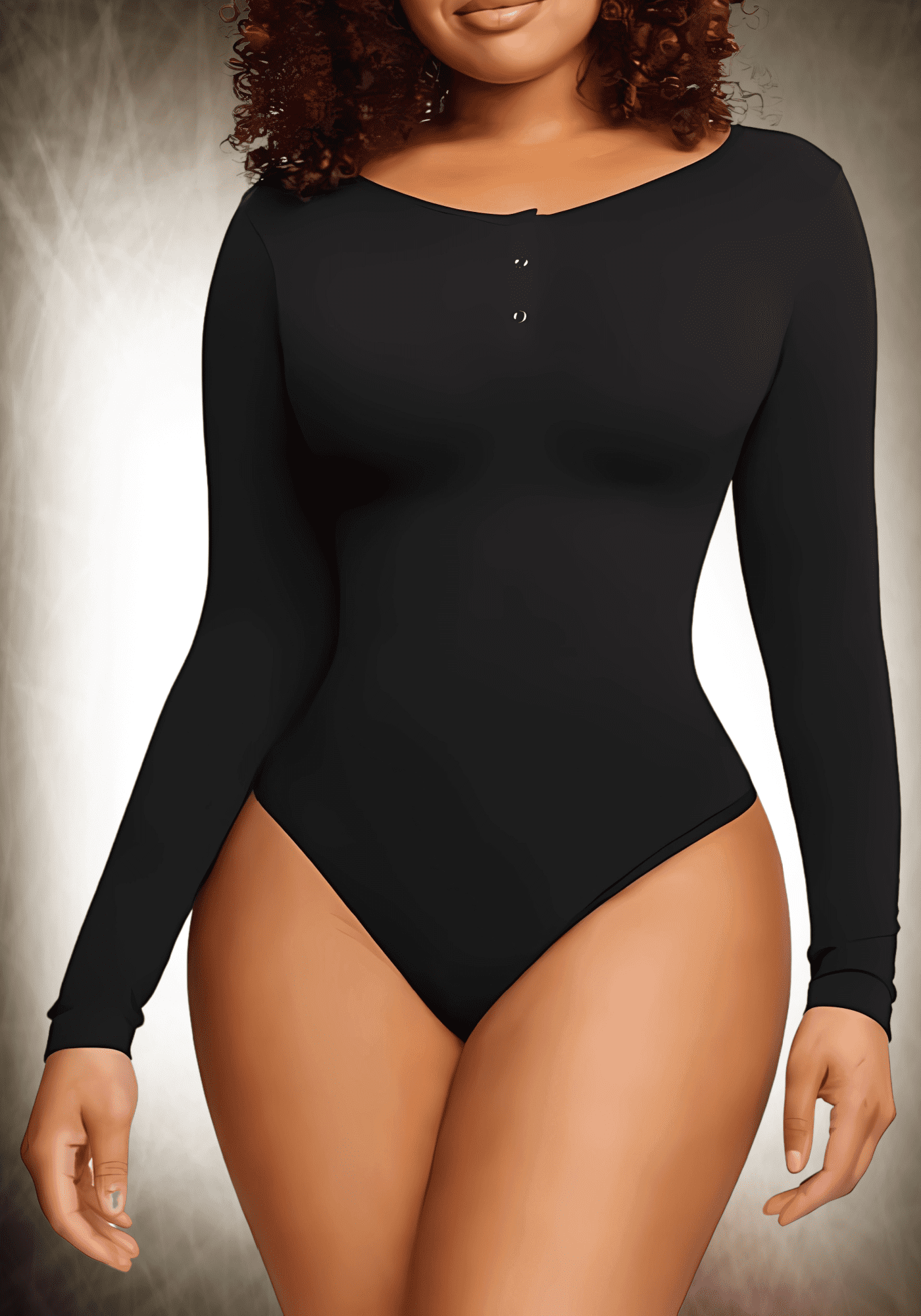long sleeve shapewear bodysuit with scoop neck and smoothing fit for everyday support