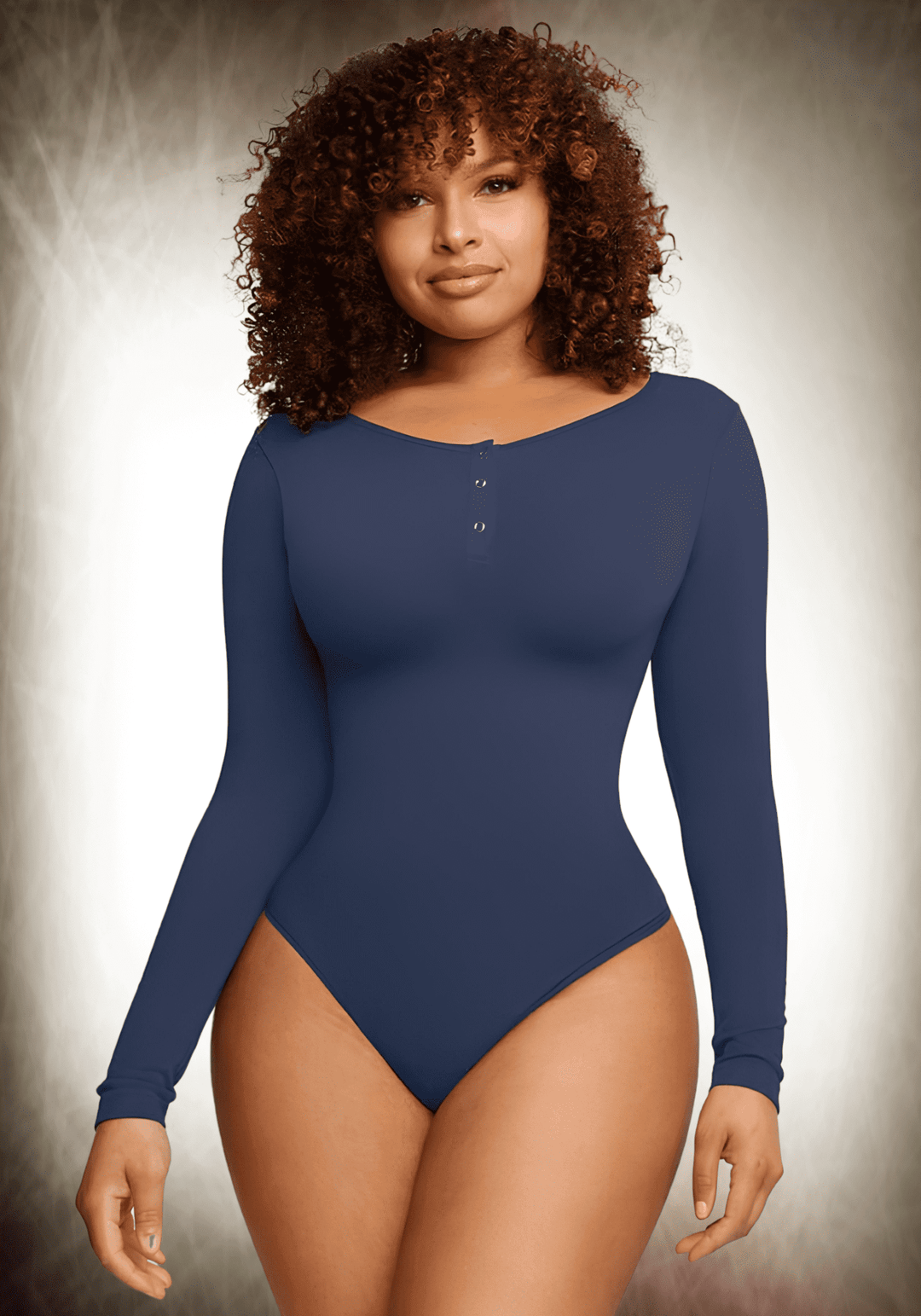 long sleeve shapewear bodysuit with scoop neck and smoothing fit for a sleek, supportive silhouette