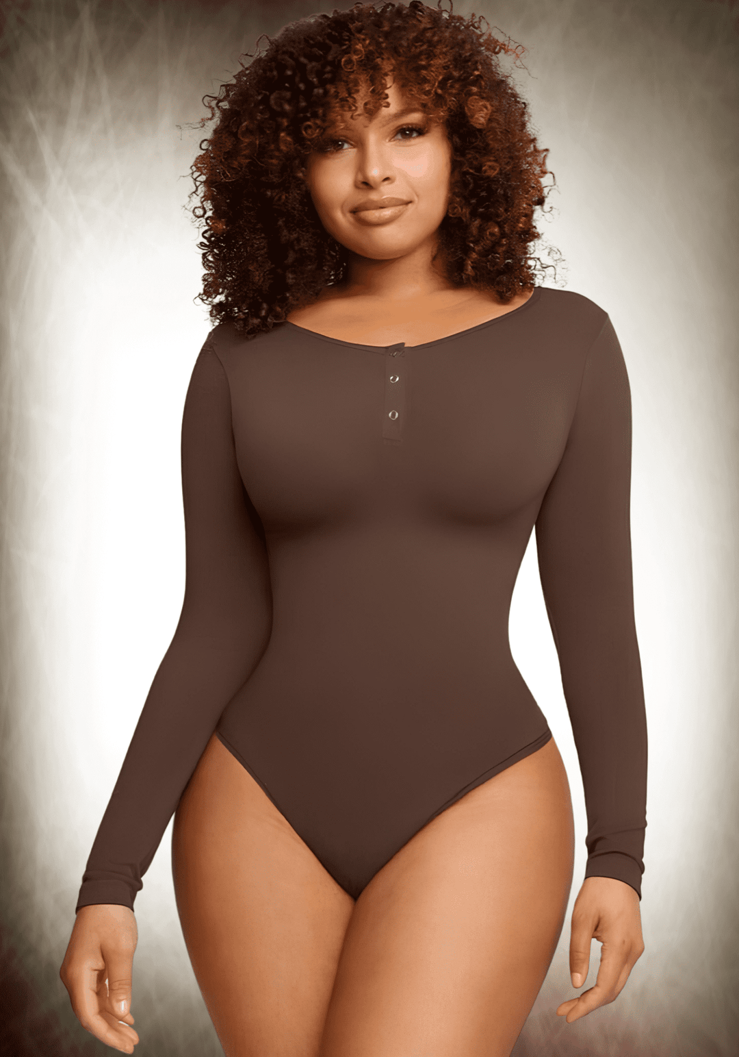 long sleeve shapewear bodysuit with scoop neck and smoothing fit for everyday support