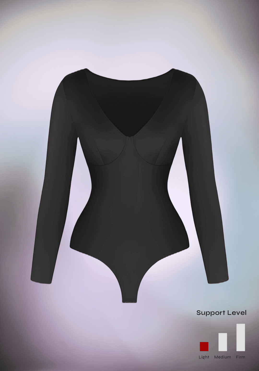 long sleeve v-neck bodysuit with ultra deep V-neck, sculpting fit and long sleeves for a smooth silhouette