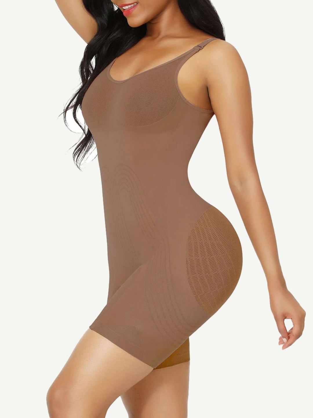 low-back seamless bodysuit shaping shaper for tummy control, waist slimming, and butt lifting, mid-thigh sculpting fit