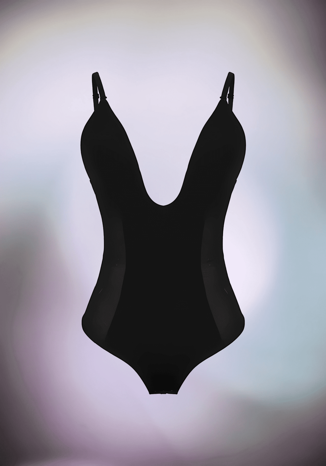 Black low back thong bodysuit with adjustable straps and sculpting seamless fit for wedding and party dresses