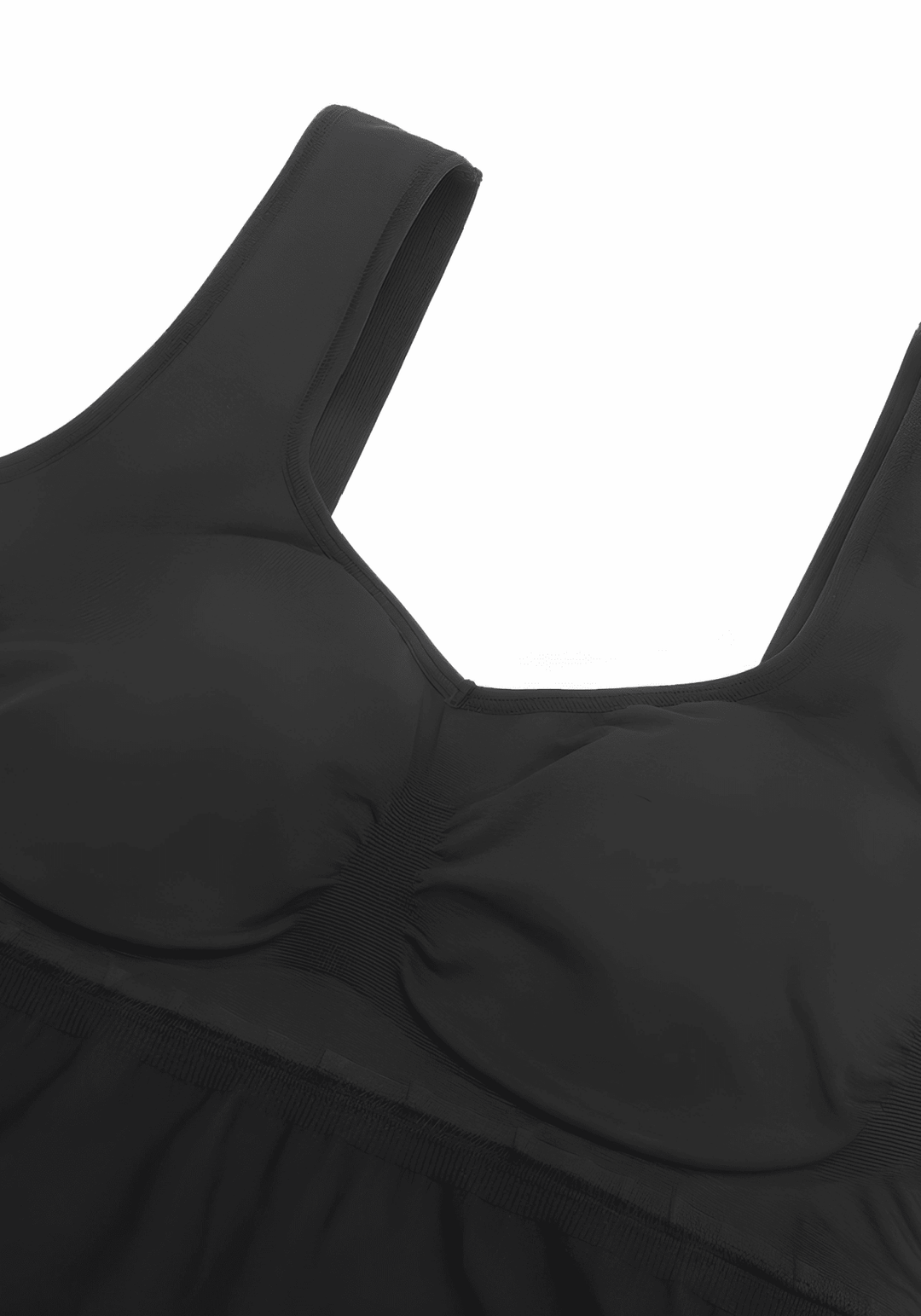 maternity catsuit black square-neck tank strap design with built-in shelf bra and smooth second-skin fit