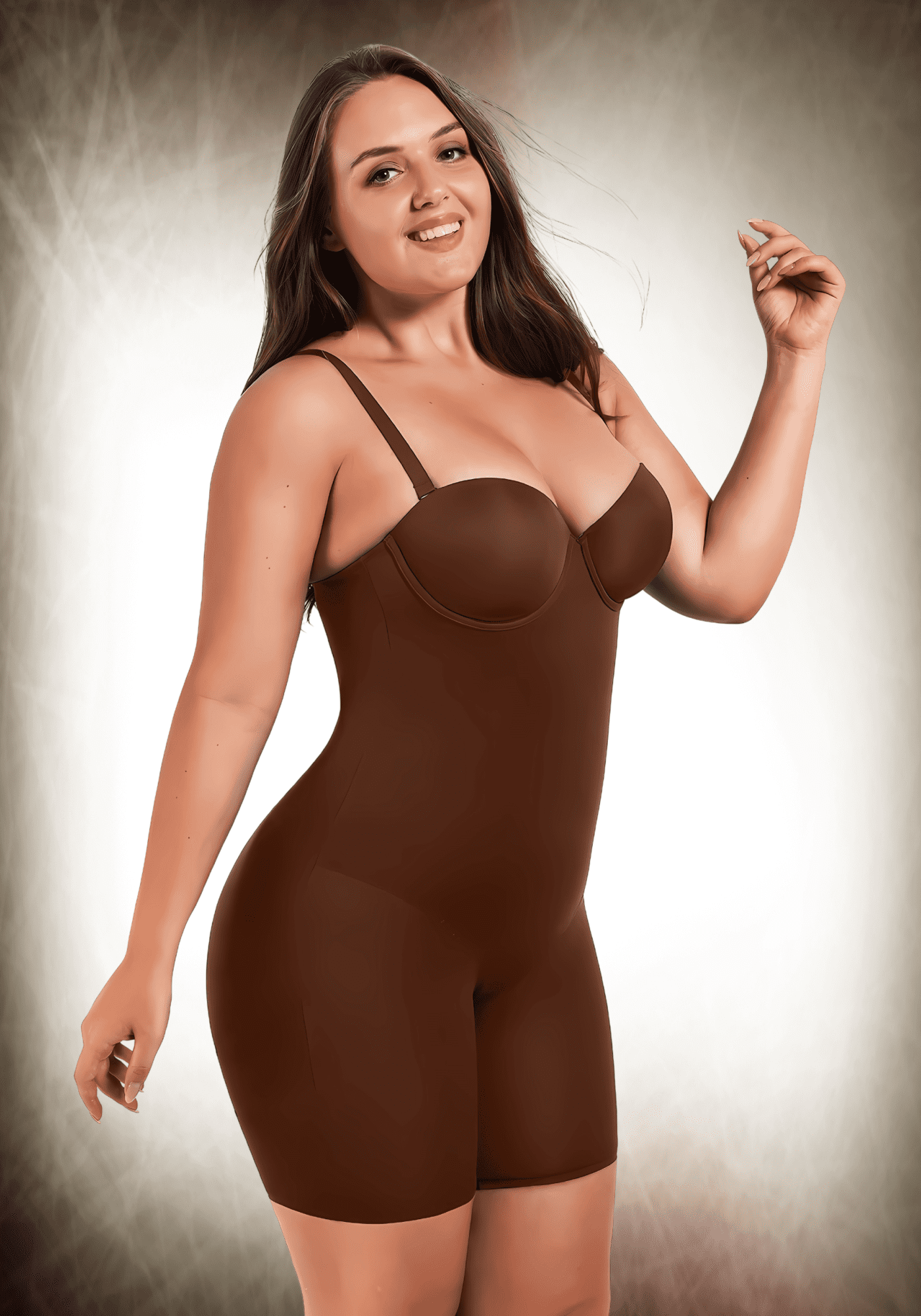 Mid-thigh tummy control bodysuit with underwire cups and slimming compression for a smooth, supportive fit
