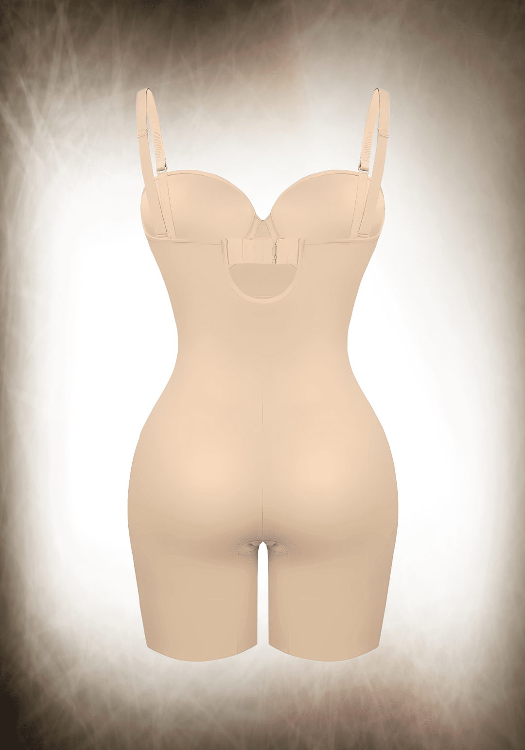 Fancy mid-thigh tummy control bodysuit with underwire cups and slimming compression, designed for support and a smooth fit