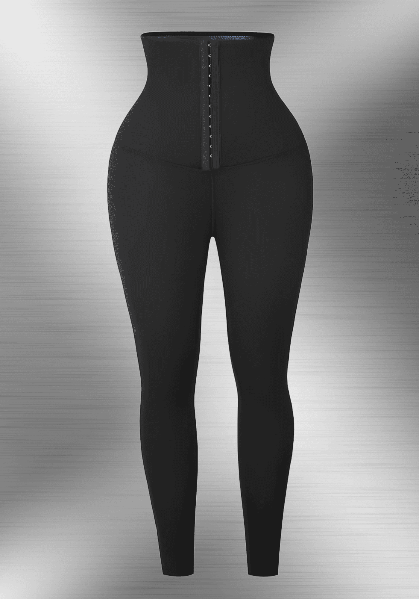 neoprene workout leggings with high waist, front hook-and-eye closure, and body-hugging slimming fit for training