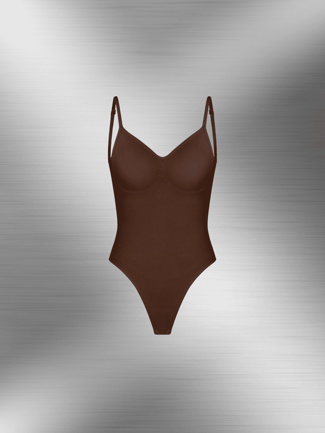 Brown open-back bodysuit with adjustable straps and low scoop back for seamless low-back styling