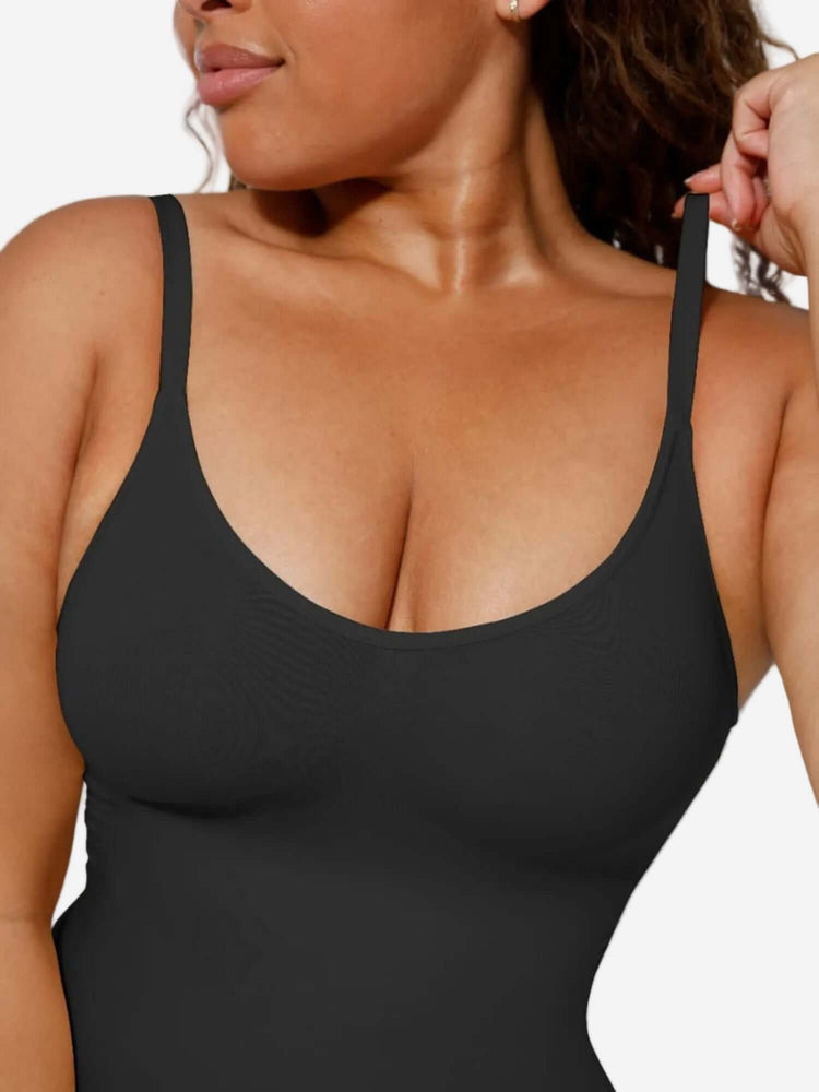 open-back sculptwear bodysuit with front-scoop neckline and medium compression for a smooth, contoured silhouette
