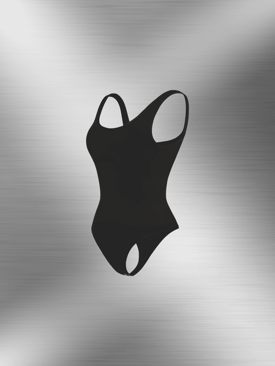 Black compression sculpt brief bodysuit with racerback design and thong cut for smoothing support and curve enhancement