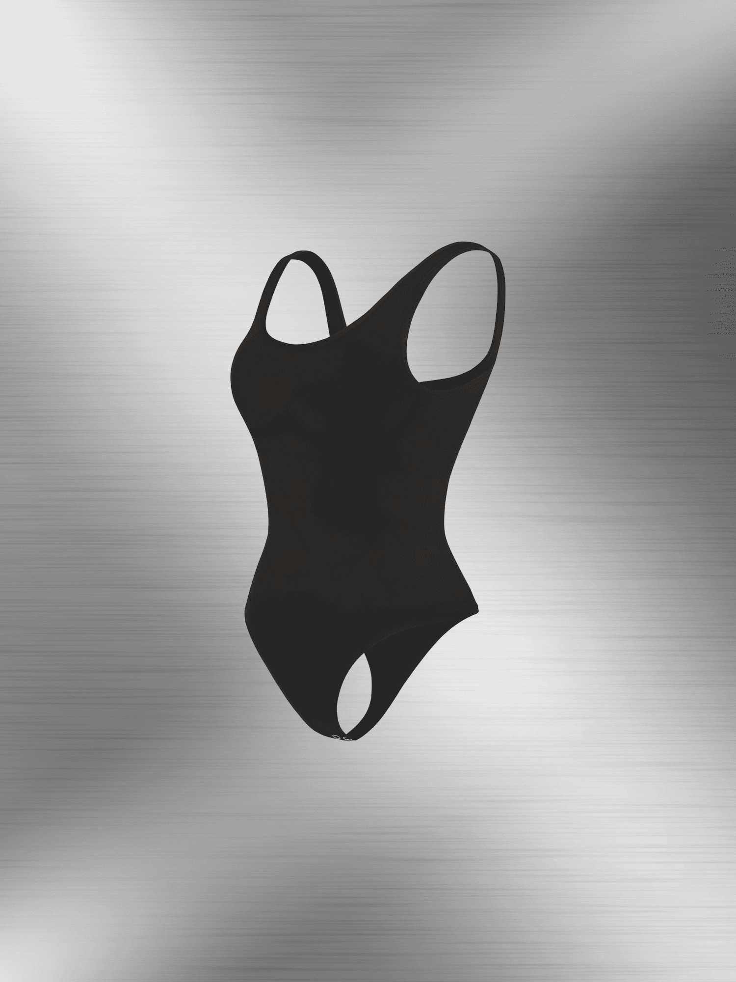 Black compression sculpt brief bodysuit with racerback design and thong cut for smoothing support and curve enhancement