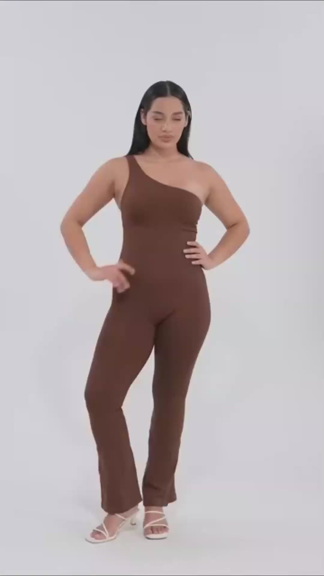 Sculpted Muse One-Shoulder Flared Jumpsuit