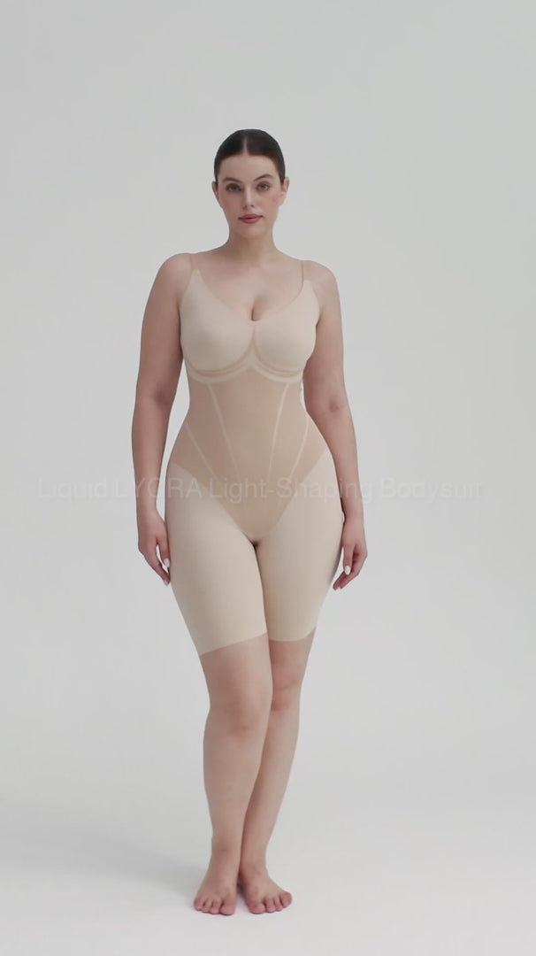SculptGlide Printed-Zone V-Neck Light-Support Boyshort Bodysuit