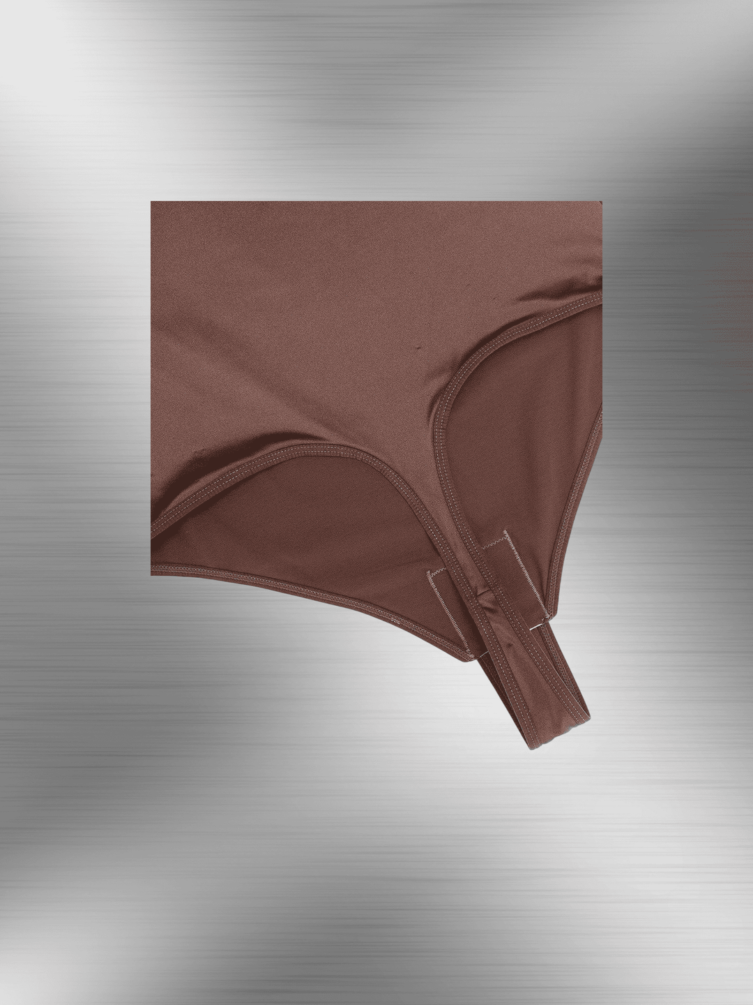satin v-neck bodysuit in brown pearl-satin lustre fabric with deep V-neckline and figure-skimming fit