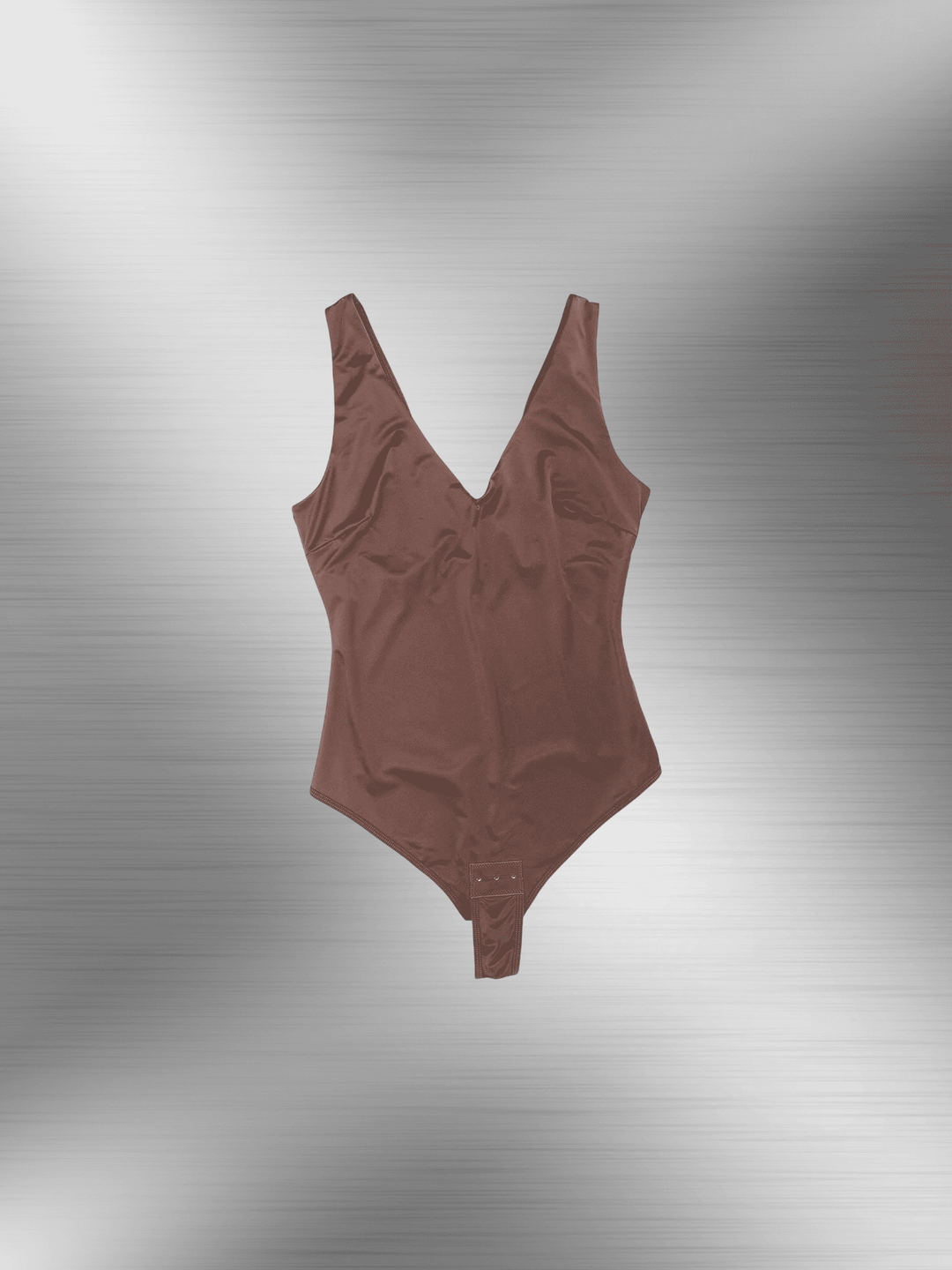 satin v-neck bodysuit with deep plunge neckline and sleek figure-skimming fit in pearl-satin lustre fabric