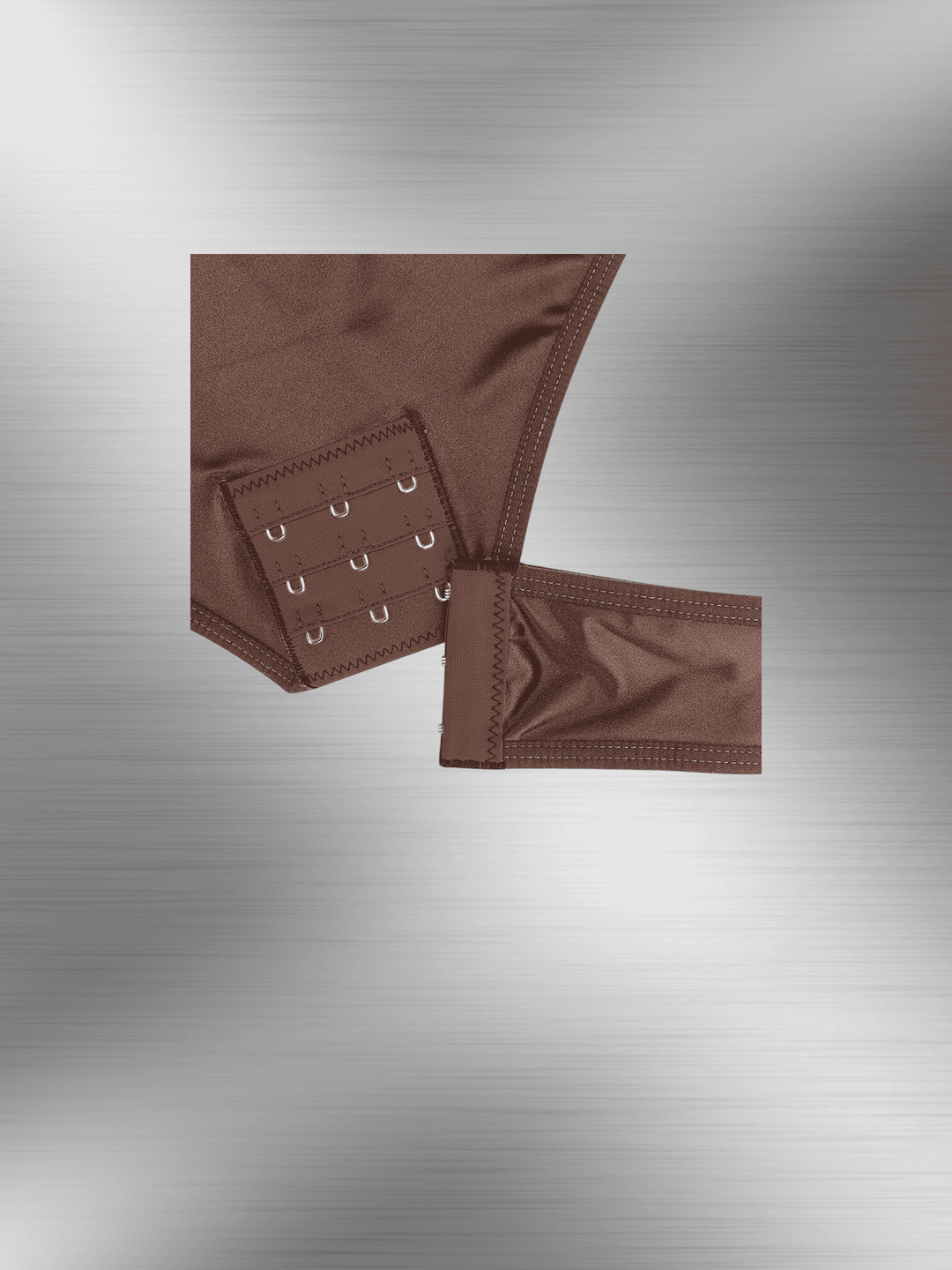 satin sculpting bodysuit back detail with thong closure and smooth satin finish