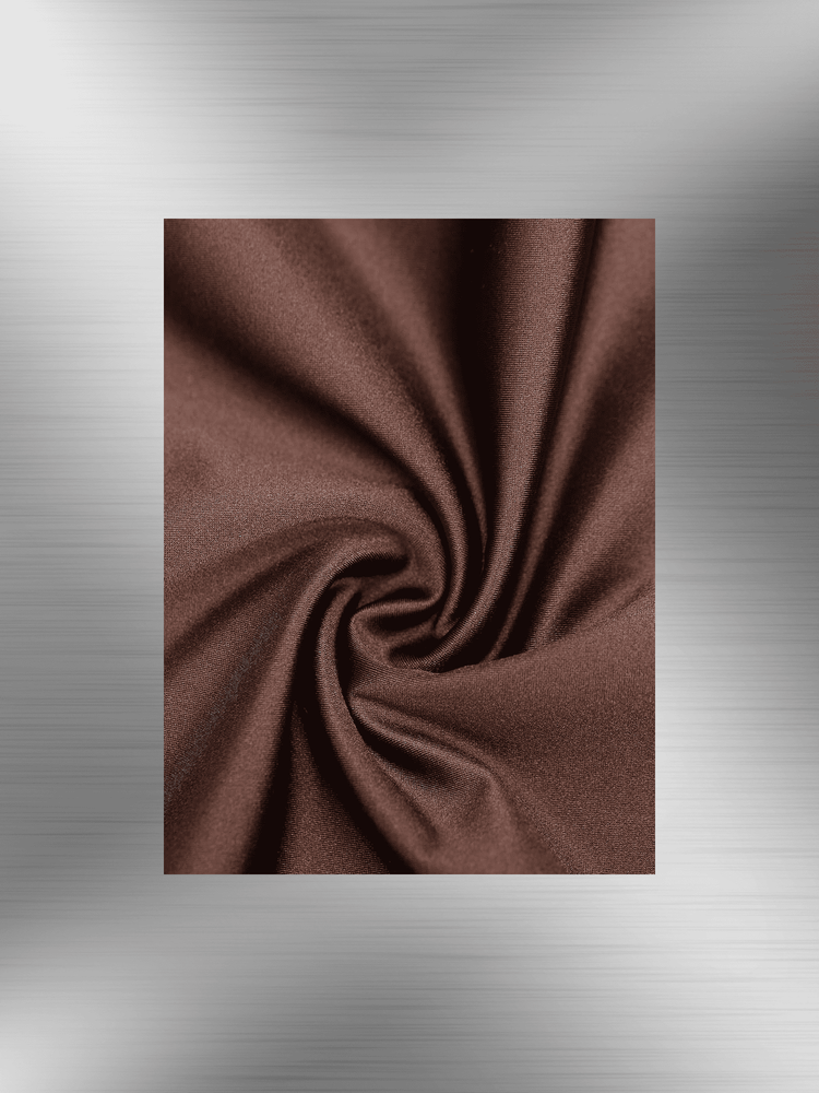 satin sculpting bodysuit in rich brown pearl satin lustre fabric with soft four-way stretch and smooth finish
